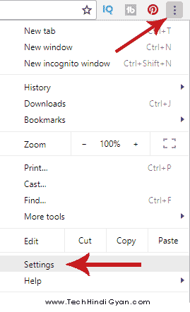 Open Google Chrome Browser >> click on vertical three dots >> and click on settings Open Google Chrome Browser >> click on vertical three dots >> and click on settings