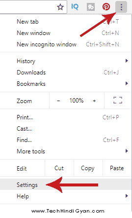 Open Google Chrome Browser >> click on vertical three dots >> and click on settings