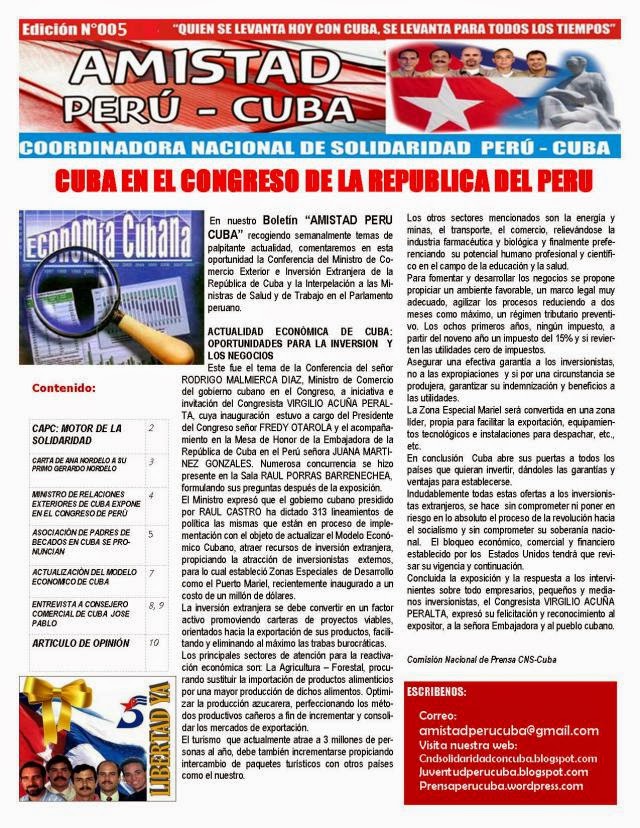 BOLETIN Nª005 "AMISTAD PERU CUBA"