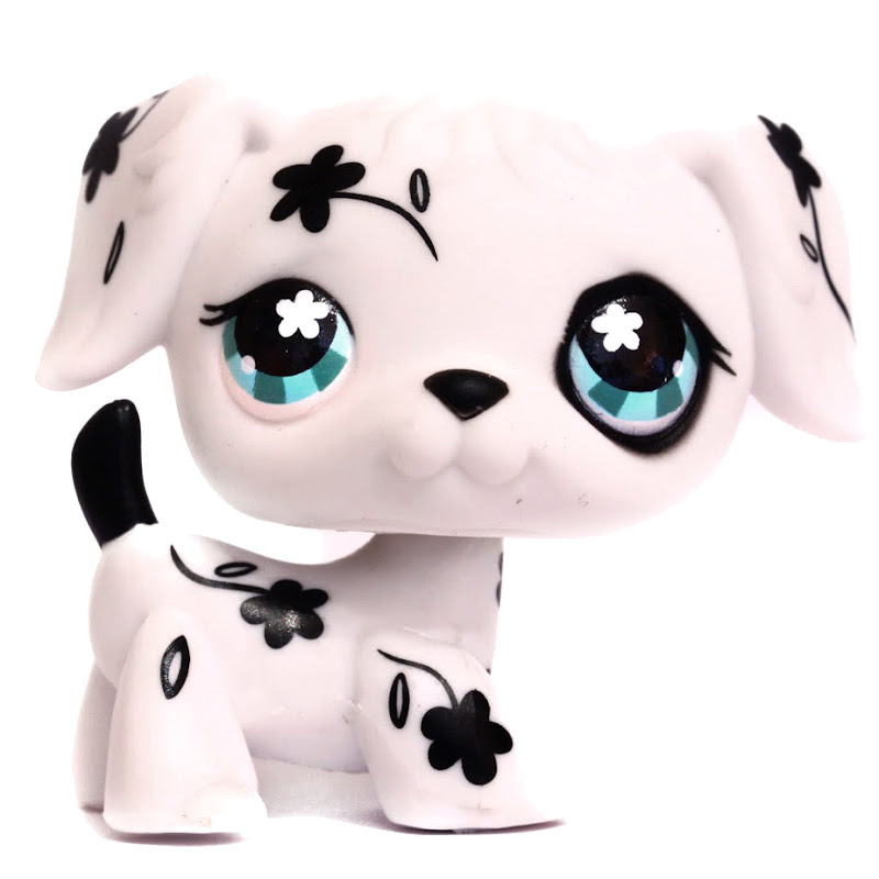 Littlest Pet Shop~#469~Dalmatian~Dog~White~Black Flowers~Green Flower Eyes 