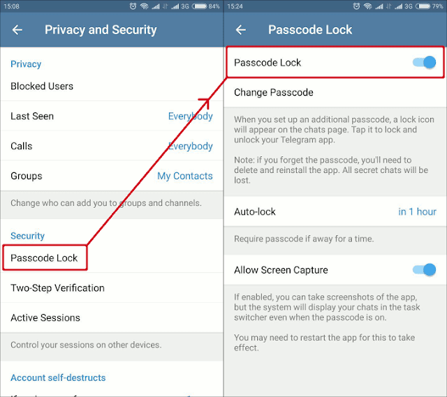 Pengaturan pengunci Telegram di Telegram Desktop Jendela pengaturan pengunci Telegram di Telegram Desktop