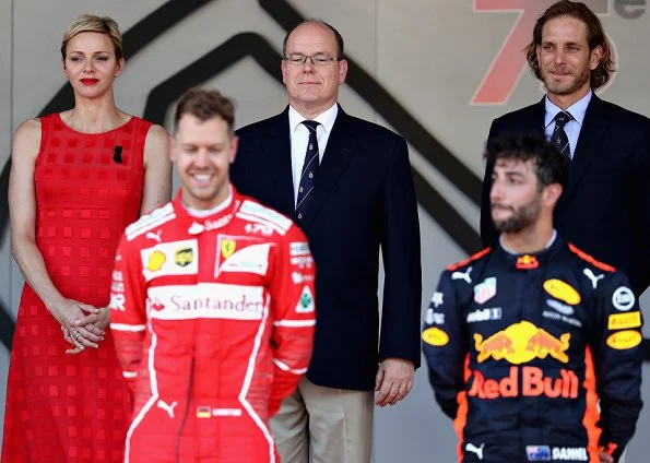 Prince Albert, Princess Charlene, Pierre Casiraghi, Beatrice Borromeo, Andrea Casiraghi, Tatiana Santo Domingo, Sasha and India at Monaco Formula 1 Grand Prix