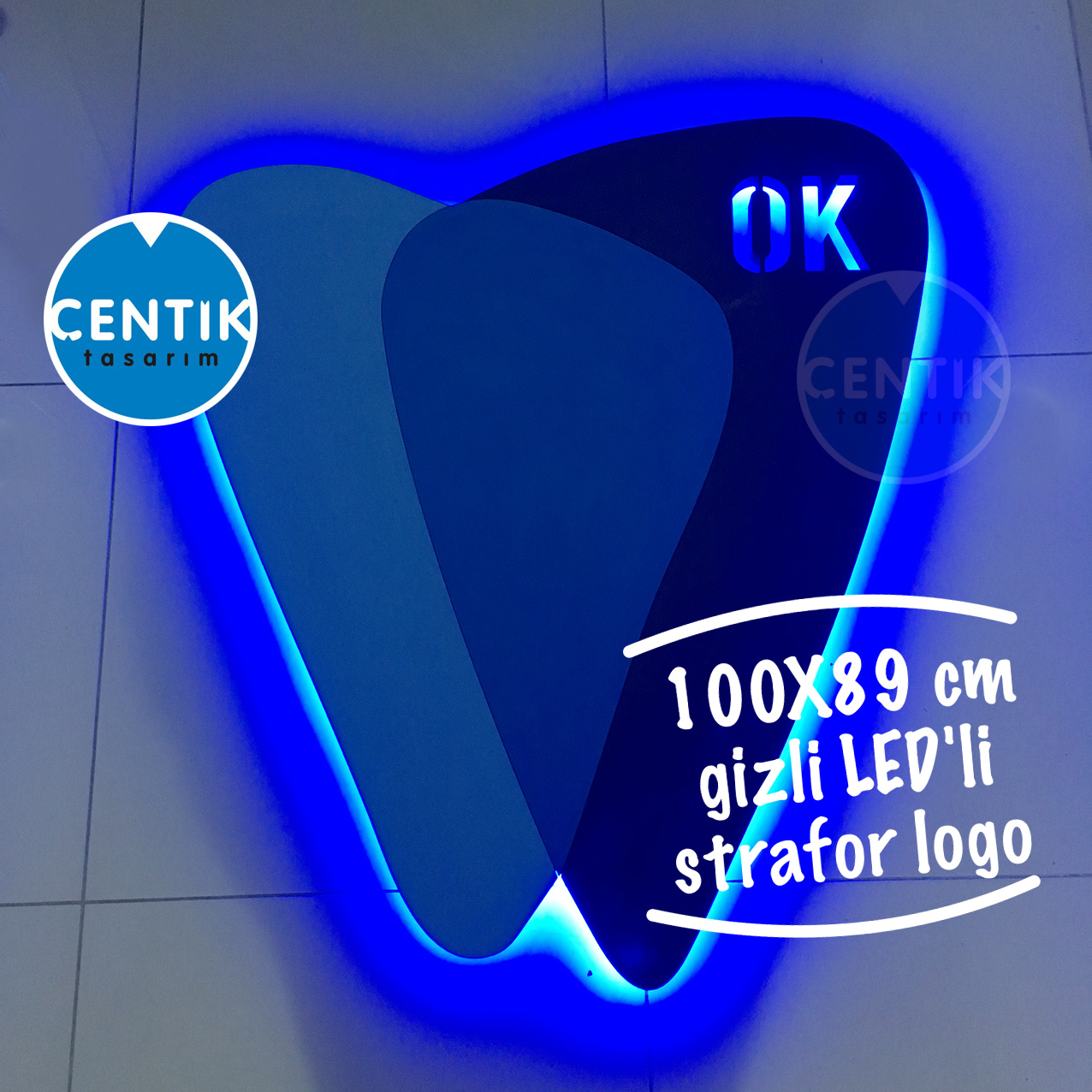 Çentik Tasarım Strafor parti dekorları OK Diş kliniği Strafor LED