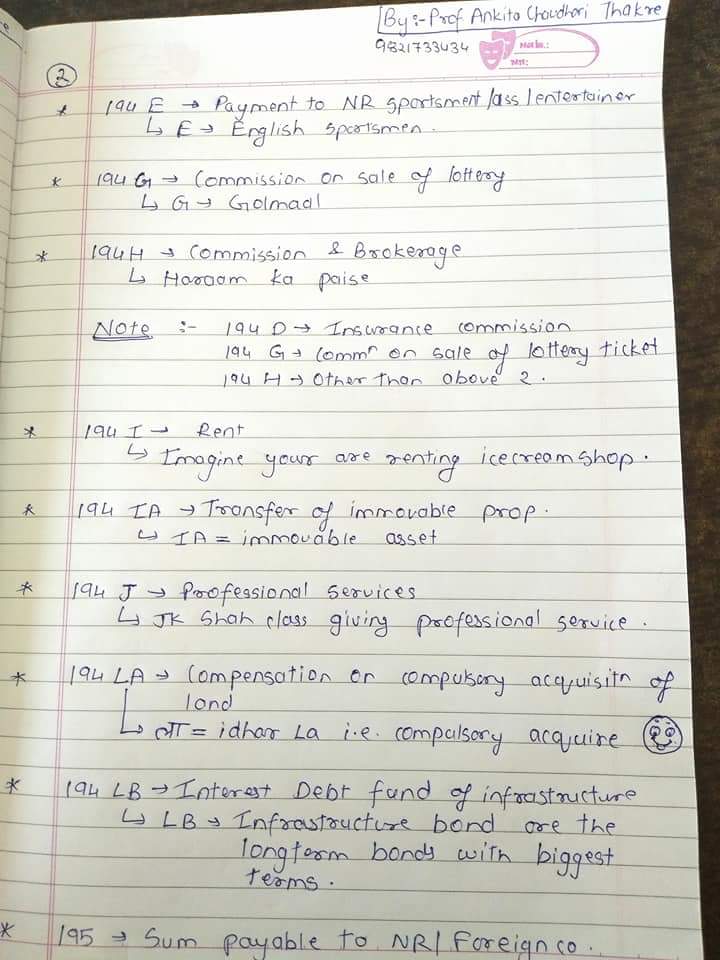 Chartered Accountancy Notes and Important Topics LEARN TDS SECTION