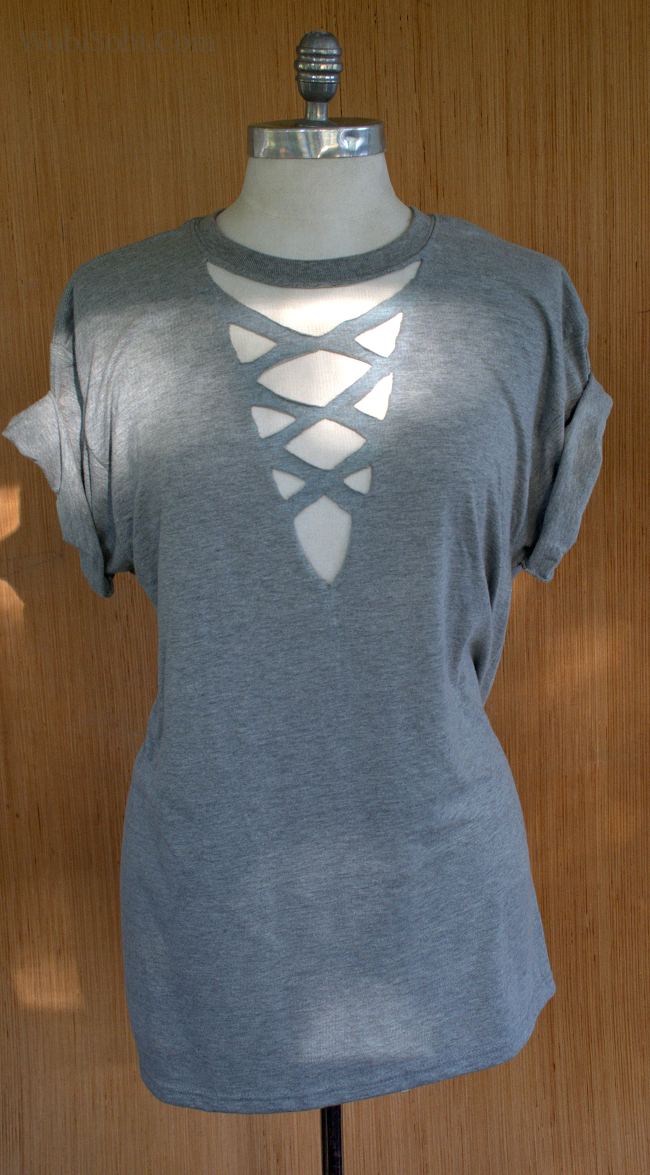 WobiSobi: Grey CrissCross, Cutout Shirt; DIY