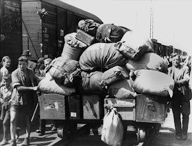 German refugees herded freight trains