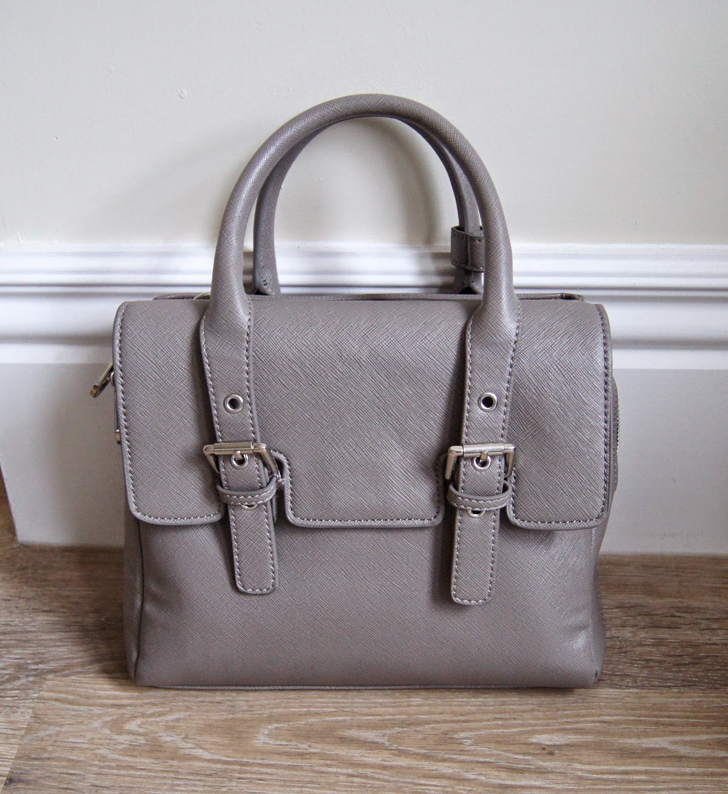 zara buckled mini city handbag taupe grey