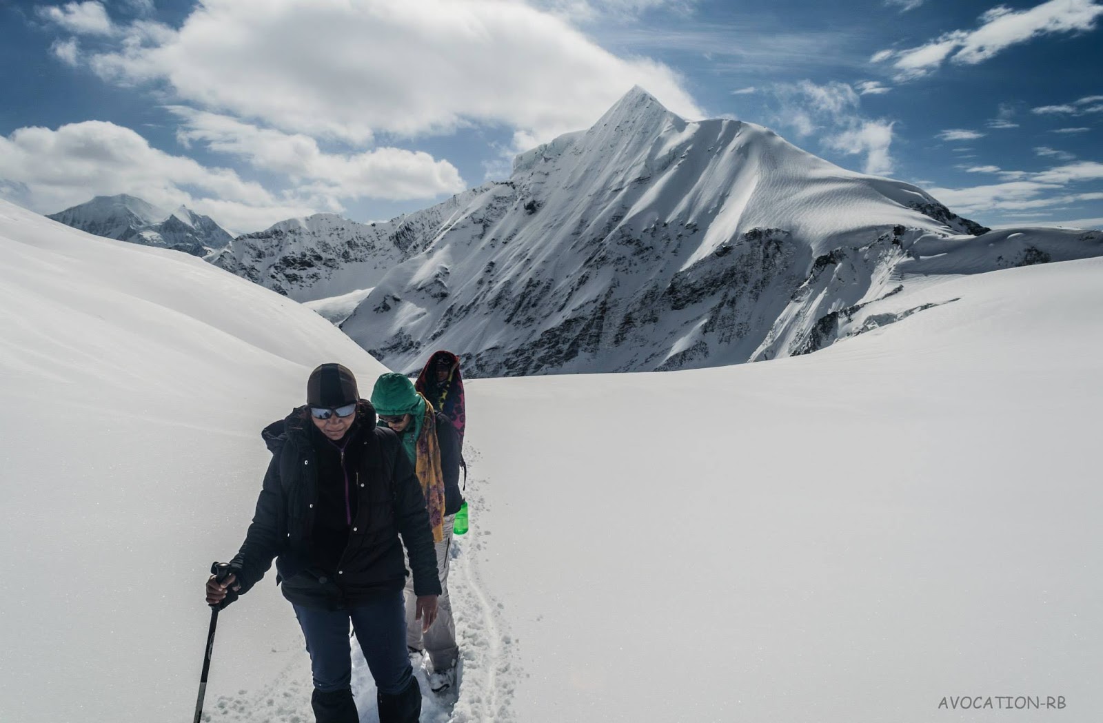 Negotiating the glacier , Lamkhaga pass 