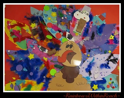 photo of: Preschool Thanksgiving Turkey Feather Bulletin Board 