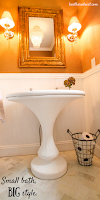 Fantastic Powder Room Remodel with Vintage Pedestal Sink from Craigslist!  TAKE A LOOK!