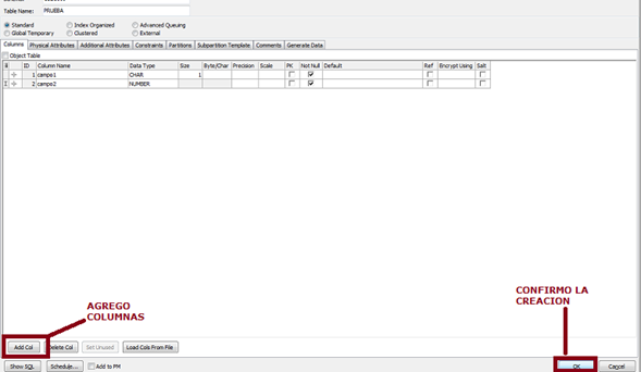 Base de Datos y Programación Web: CREAR UNA TABLA EN ORACLE - DESDE EL TOAD