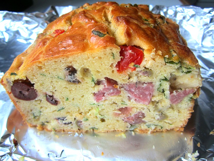 French Savory Cake w/ Salami & Olives