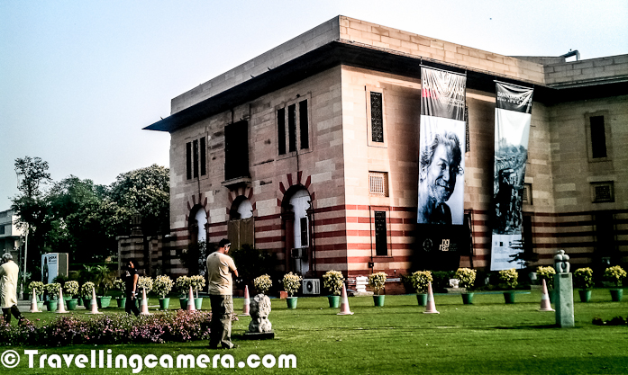 Recently we planned to visit National Gallery of Modern Art for witnessing an outstanding exhibition of Delhi Photographs under name - 'DAWN UPON DELHI - The Rise of Capital' by Alkazi Foundation for the Arts ! This PHOTO JOURNEY share some view of National Gallery of Modern Arts, which is near to India Gate in Delhi ...Since Photography inside the exhibition halls was not allowed, this PHOTO JOURNEY is mainly focus on outer part of the galley campus which is itself very big and well maintained. In fact, we were really impressed by looking at the interiors of Art Galleries and the place where ART-SHOP is located. Everything looks amazing and meets international standardsWhole campus has an artistic feel and inside National Gallery of Modern Arts, we don't feel like being in Delhi... There are many such places in Delhi but this is again a wonderful place ! Most of the gardens of National Gallery of Modern Arts have various sculptures created by famous Indian Artists. Above photograph shows some of the sculptures lying in main garden of the Gallery, which is near to main entry gate.The National Gallery of Modern Art (NGMA) is the leading Indian art gallery. The main museum at New Delhi was established in 1954 by the Government of India, with subsequent branches at Mumbai and Bangalore. Its collection of more than 14,000 works includes artists such as Thomas Daniell, Raja Ravi Verma, Abanindranath Tagore, Rabindranath Tagore, Gaganendranath Tagore, Nandalal Bose, Jamini Roy, Amrita Sher-Gil as well as foreign artists, apart from sculptures by various artists. Some of the oldest works preserved here date back to 1857.National Gallery of Modern Arts is situated at the end of Rajpath, facing the India Gate, the building was a former residential palace of the Maharaja of Jaipur, hence known as 'Jaipur House'. It was designed by Sir Arthur Bloomfield, after the construction of Lutyens' Delhi, in 193This was the Gallery hall where Exhibition of Old Delhi was going on and seriously, this was something very different for me. Huge prints of various British/king meetings, huge landscapes around Viceregal's residence which is President's House now. I have brought a small portfolio of some of the prints from this rare collection of Photographs and will try to share the scanned versions. Have a look at following link to know about this exhibition - http://ngmaindia.gov.in/pdf/dawn-upon-delhi.pdfNational Gallery of Modern Arts is not doubt a must go place for people who are interested in looking at exceptional art forms created by some of the known and unknown artists. At times, many of the old artists were not known till they left this earth and now such galleries have really explored those art-forms really well. Recently there is another exhibition going on, which is mainly on arts created by Ramkinkar Baij and collection is huge and it's hard to imagine the efforts he would have put in creating all those arts. Have a look at following to know briefly about it - http://ngmaindia.gov.in/pdf/Ramkinkar-Baij-E-Invite-option3.pdfThere were lot many other exhibitions going on, but it was difficult to see all the art-pieces in a day at National Gallery of Modern Arts. And the one about Delhi was the one which I could relate to and appreciate the most. It was really delighting to see old geography of Delhi and the way old Delhites used to live, shop and travel. There were some photographs showing various groups of Camel-carts parked around a huge ground near Jama Masjid. After reading the description of the photograph we got to know that people from neighboring regions used to come to Red Fort for some standard ceremonies by Britishers. They used to travel in Camel-Carts are all of them were parked in the ground near Jama Masjid. Of course, that ground can't be seen now :) ... I wish that same exhibition comes again in Delhi, so that I can better explore those amazing set of photographs showing Delhi in completely different form.There is a very nominal ticket for Indian Visitors. Only 10 Rs. are charged for getting entry into these galleries. No Bags or Cameras are allowed inside, that's why you don't see any photograph from interiors of the Gallery. Whole campus has very strong security system and overall it has a peaceful environment.National Gallery was formally inaugurated by Vice-president Dr S.Radhakrishnan in 1954, in the presence of Prime Minister Jawaharlal Nehru. Hermann Goetz who was a noted German art historian became its first curator and in time it added new facilities such as Art restoration services, a Art reference Library and a Documentation Centre.Two huge banners hanging around main building of National Gallery of Modern Arts. These two banners are mainly about the two Exhibitions going on at the galleries. - 'DAWN UPON DELHI' and  Ramkinkar Baij's A Retrospective.Then in 2009, a new wing of the National Gallery of Modern Art was inaugurated adding almost six times the space to the existing gallery, plus it has a new auditorium, a preview theatre, conservation laboratory, library and academic section as well as a cafeteria and museum shop.This wonderful sculpture was in open garden of National Gallery of Modern Arts. There was a time, when it was difficult for me to appreciate any of the sculpture, but now at least I understand some of them and there are few which are still out of my understanding. This one had really amazing details and we could very well imagine the hard work required to make these with lively expressions on subject we try to create. Detailing in most of these were really amazing. There were some abstract Sculptures which needs a different eye to appreciate.This was board under this huge Sculpture at National Gallery of Modern Arts. 'TRIUMPH OF LABOUR' by D. P. Roy Choudhary !'Jaipur House' is carved on the main building of National Gallery of Modern Arts in Delhi.Here is a photograph of backyard in National Gallery of Modern Arts. As of now, I am not very familiar with the space and hope to share more detailed information after few visit to NGMA.Overall it was unexpectedly wonderful experience to visit National Gallery of Modern Arts. A Day well spent and hope to plan few more visits to spend enough time around such wonderful arts and try to understand their importance to better appreciate them.