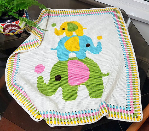 Elephant baby blanket Crochet pattern