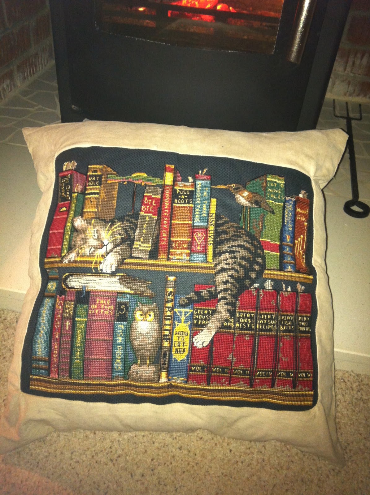 H Likes To Make Cross Stitch Cat Cushion