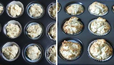 Hawaii Muffins vor und nach dem Backen (Hawaiian Muffins) Hawaii Muffins vor und nach dem Backen (Hawaiian Muffins)