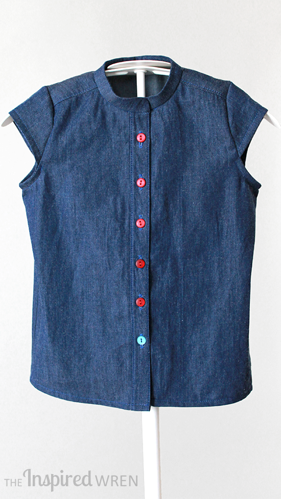 Sew a modified Burda 9491 for a classic, denim girl's blouse | The Inspired Wren