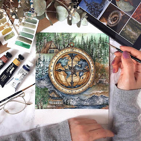 11-Compass-Navigating-in-the-Wild-Tiny-Watercolors-Compasses-Light-Bulbs-and-Trees-www-designstack-co