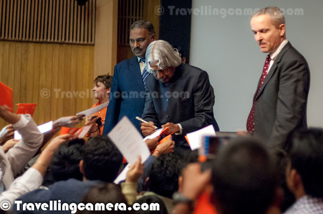 Former President-turned best-selling writer Dr A P J Abdul Kalam uncovered a 10-point agenda for India beyond 2020 as a nation where the rural and urban divide will be reduced to a thin line, distribution of wealth will be equitable and education and value system will not be denied to people. The unveiling was performed on 18th of January at India Habitat Center. It was Penguin Annual Lecture. Let's check out this PHOTO JOURNEY to know more about the great talk by Dr. KalamAndrew Phillips, CEO Penguin India, started the event with some infromation about top selling books of 2012 and welcomes Dr Kalam on stagePenguin Books India, the largest English language trade publisher in the subcontinent, hosted  the Penguin Annual Lecture Series 2012. On the occasion of Penguin Books India’s 25th Year anniversary, the Penguin Annual Lecture was delivered by Dr. A.P.J. Abdul Kalam on 'Beyond 2020: Sustained Development Missions for the Nation'. Dr. Kalam shared his well-founded beliefs on the need for sustainable development of the nation and visualized India as an economically developed nation by the year 2020. Avul Pakir Jainulabdeen Abdul Kalam, born on 15 October 1931 and usually referred to as Dr. A. P. J. Abdul Kalam, is an Indian scientist and administrator who served as the 11th President of India. Dr Kalam was born and raised in Rameswaram, Tamil Nadu, studied physics at the St. Joseph's College, Tiruchirappalli, and aerospace engineering at the Madras Institute of Technology (MIT), Chennai. A great personality and humble citizen on the countrAfter joining the stage, Dr Kalam started presenting his ideas about sustainable growth of India through his detailed slides on Beyond 2020: Sustained Development Missions For the Nation.The Penguin Annual Lecture series every year features some of the world's most respected leaders, thinkers and writers, and builds on Penguin India's commitment to bring the finest minds in the world in direct contact with Indian audiences. It is one-of-its-kind annual lecture event to be organized by a publishing house in India. The previous Penguin Annual Lectures have been delivered by journalist and writer Thomas Friedman in 2007, diplomat and writer Chris Patten in 2008, Nobel Prize-winning economist Amartya Sen in 2009, eminent historian Ramachandra Guha in 2010 and his holiness the Dalai Lama in 2011.Creative leaders with vision will be among key drivers for evolution of a sustainable development model that can lead to an economically developed, happy and peaceful India beyond 2020, according to former President A P J Abdul KalamTalking about the value system Dr A  P J Abdul Kalam said that 'I want to see how many young children can change the value system in country. During 2003 youth started to ask what I can do to change the situation and contribute to the development of the nation.....During the last 6 months I see a further change in the youth, who now say I can do it. This has given me confidence that India will become an economically developed nation by 2020.'Dr Kalam has been working on sustainable model for civic amenities in rural India under the project 'Provision of Urban Amenities in Rural Areas (PURA)' since 2003. He said that it could improve the lot of 700 million people of India by developing systems that would 'act as enablers' for inclusive growthDr Kalam also focused on giving back to the environment. H added that for millions of years humanity has always been taking resources without giving anything back to the planet. Time has come to take less and less from nature to achieve sustainability....It will lead to well-being of the people and continuous growth. Audience had some interesting questions around the same during end of the sessionDr A P J Abdul Kalam gave new thoughts to ensure how the benefits of the economic prosperity reach the people at the bottom of the pyramid, as also to ensure qualitative and quantitative benefits reach the 700 million people in the 6,00,000 villages. Dr Kalam cited need of visionary leaders, like C Subramanium, MS Awaminathan and Vikram Sarabhai. During the talk, Dr Kalam added about the role of publishing houses. Dr Kalam has authored books like the 'India 2020: A Vision for the New Millennium', 'Ignited Minds' and 'Turning Points: A Journey Through Challenges'. He said that big publishers like Penguin could become partners in the country's development success story by 'presenting more researches and papers on the country's success stories in the development in the form of books and e-books'.The missile man of India narrated an incident of 1990s, when during his address to a group of children in Ahmedabad a young girl got up and asked him when she could start 'to sing a song of India?'. Dr. Kalam said that he came to understand that the girl's elder brother, who lived in the US, used to give her accounts about the beautiful lakes, roads and prosperity there and she wanted Kalam to tell her when she too can 'sing a song about India like her brother was singing a song about America'. During the end of the session, Dr Kalam took around 10 questions from audience and while answering one of the question around Anti-Corruption in India, he mentioned - 'I believe that Anna Hazare route is definitely going to bring us a very powerful law on anti-corruption one day. But there is no place in jail as all the prisons would get filled up, do you want that?In Dr Kalam's book India 2020, he strongly advocates an action plan to develop India into a knowledge superpower and a developed nation by the year 2020. He regards his work on India's nuclear weapons program as a way to assert India's place as a future superpower. It was reported that, there was a considerable demand in South Korea for translated versions of books authored by him.Kalam continues to take an active interest in other developments in the field of science and technology. He has proposed a research program for developing bio-implants. He is a supporter of Open Source over proprietary solutions and believes that the use of free software on a large scale will bring the benefits of information technology to more peoplCEO, Penguin India, sharing Thanks notes with everyone present and Dr Kalam @ India Habitat Center (IHC, Delhi)During the end of the talk audience wanted to have autographs of Dr Kalam on his book or other pads. At the same time son of CEO came to the stage to get the autographs. Somehow, this disturbed me a bit. Isn't it a type of corruption where selected people get access to something for which others are putting their best efforts. Anyways, would like to hear your thoughts around the same?