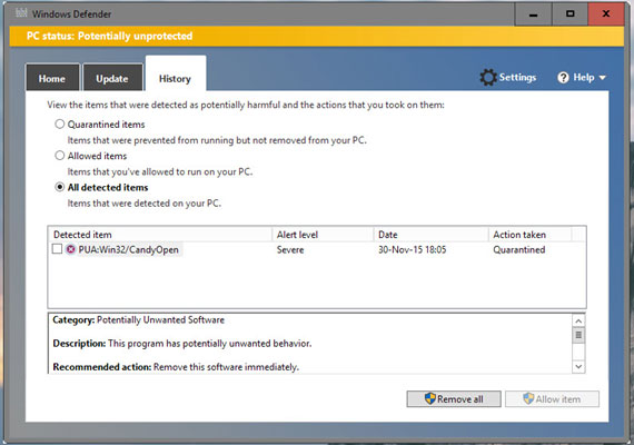 Kích hoạt tính năng chống Adware cho Windows Defender trên Windows 10