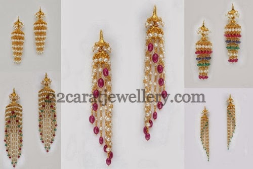 pearl hanging jhumkas