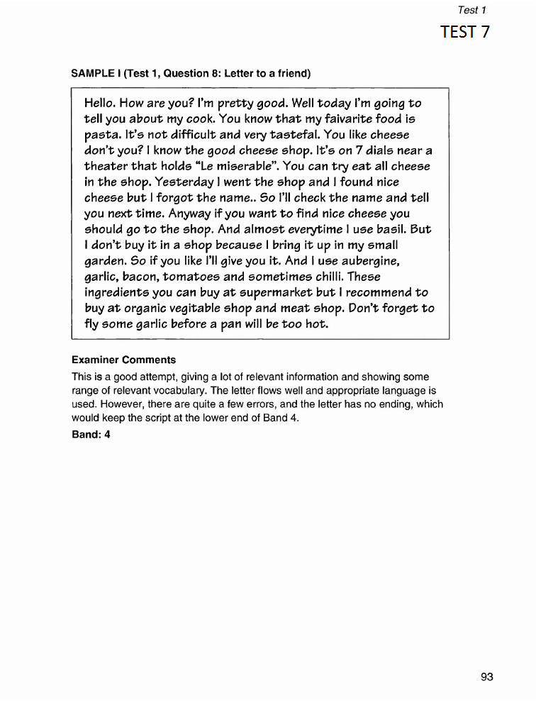 BENGLISH B1 WRITING TEST 8 BENGLISH B1 WRITING TEST 8