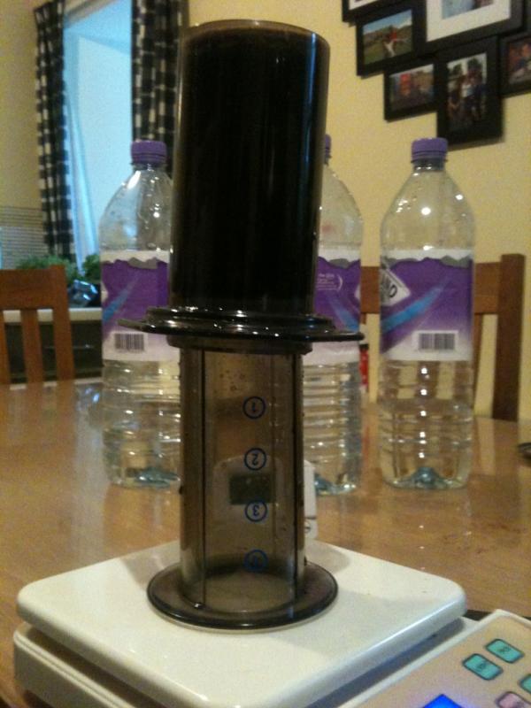 Haggie's Coffee Lab AeroPress, Hario Mini Mill Grinder, and Gold Cup Extraction