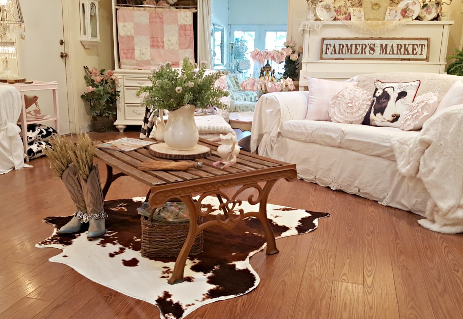 Penny's Vintage Home Rustic Coffee Table and Cow Hide Rug