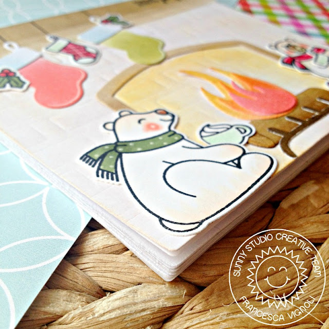 Sunny Studio Stamps: Fireplace Shaped Dies Playful Polar Bears Christmas Notepad by Franci Vignoli