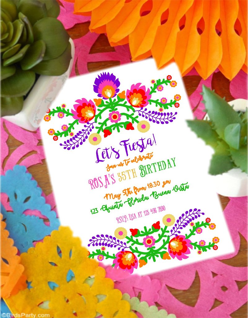 A Colorful Cinco de Mayo Mexican Fiesta - with DIY decorations, printables, food, desserts and a drinks station Mojito bar for birthdays or weddings too! by BirdsParty.com @BirdsParty