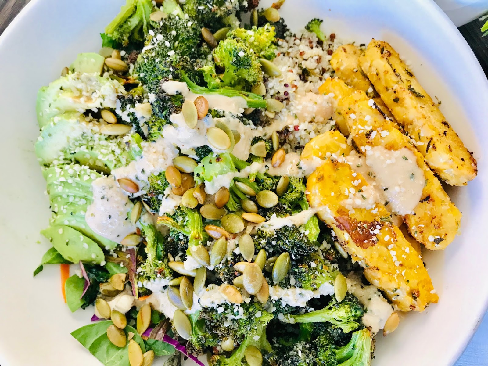 Roasted Broccoli Bowl with RosemaryGlazed Tempeh and Spicy Garlic