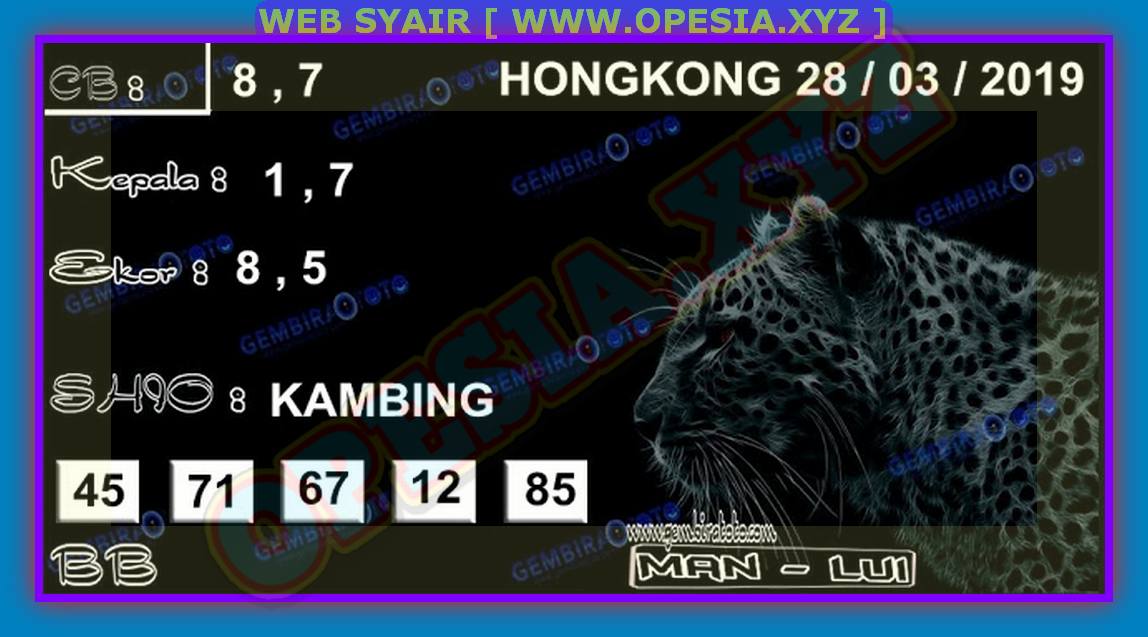 Kode Syair hongkong Kamis 28 Maret 2019 GOsyair SEDIA