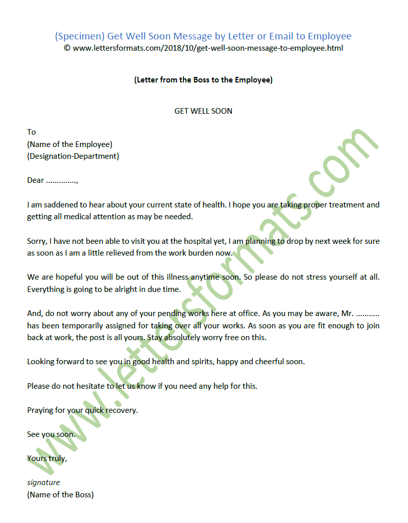 Sample Get Well Soon Message By Letter Or Email To Employee