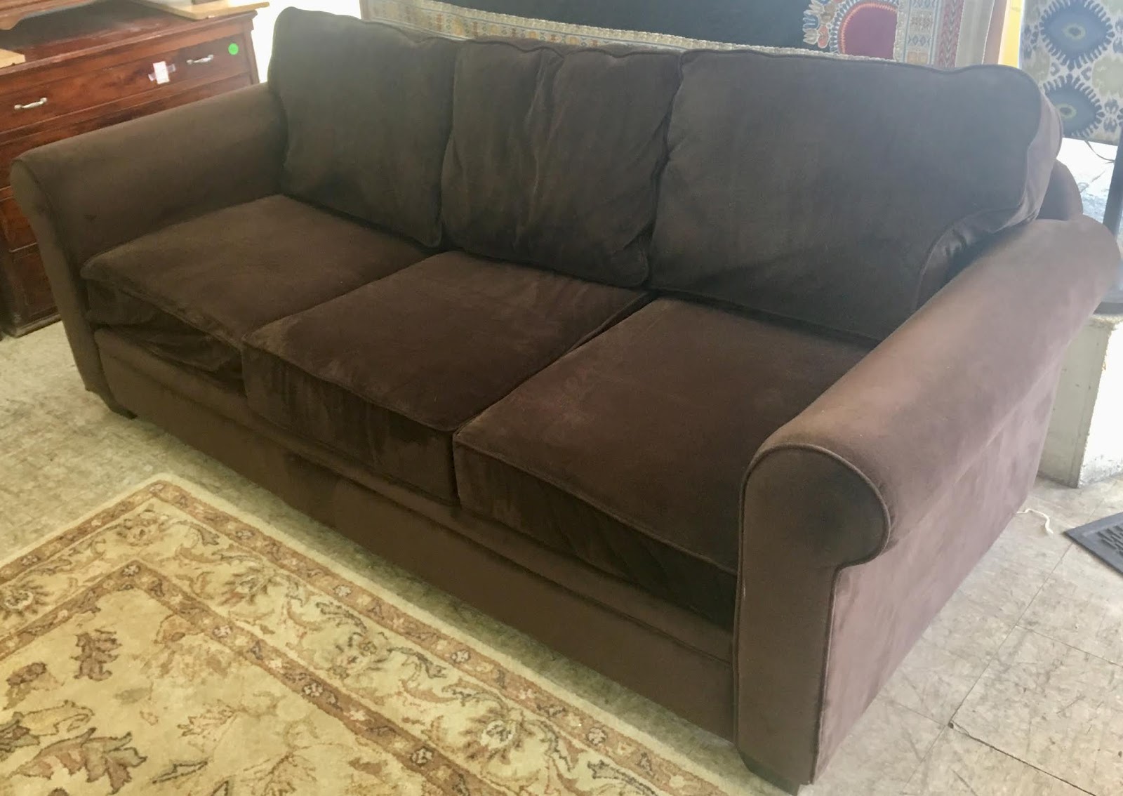 Uhuru Furniture & Collectibles Dark Brown Velour Sofa 225 SOLD