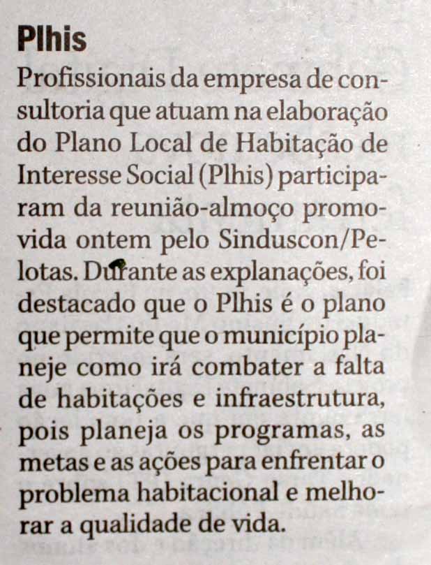 PLHIS PELOTAS Reunião almoço do Sinduscon Fotos e nota do Diário Popular