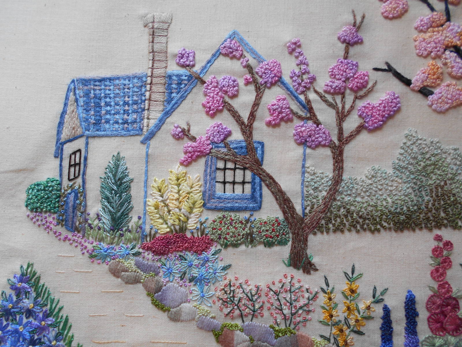 Hayfield cottage embroidered house and flowers Hayfield cottage embroidered house and flowers