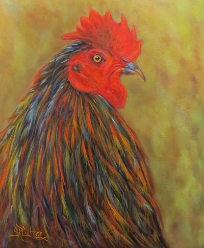 Chick Magnet, a rooster profile in oils