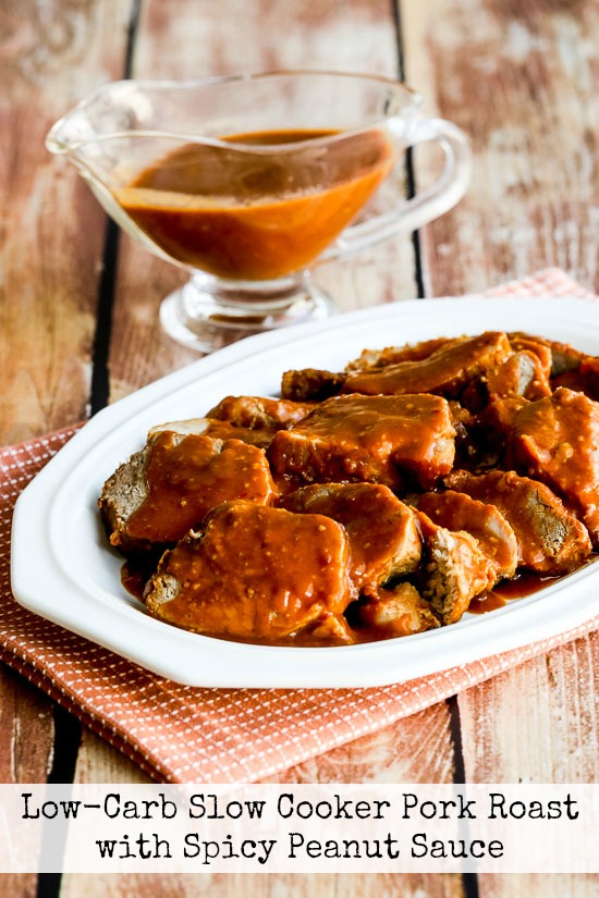 Low-Carb Slow Cooker (or Pressure Cooker) Pork Roast with Spicy Peanut Sauce