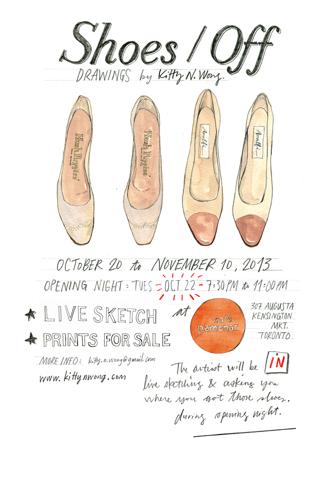 Shoes / Off: Drawings by Kitty N. Wong hand lettered art show poster