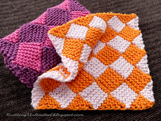 Garter Entrelac Dishcloth. It is not so very hard to knit. Skill needed: K, P, K, Kfb, P2tog, Ssk and pick up purlwise, pick up knitwise.