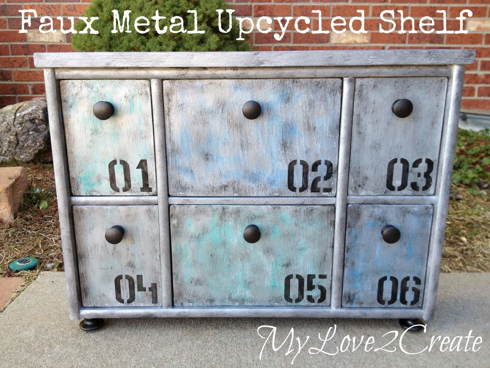 Faux Metal Upcycled Shelf after