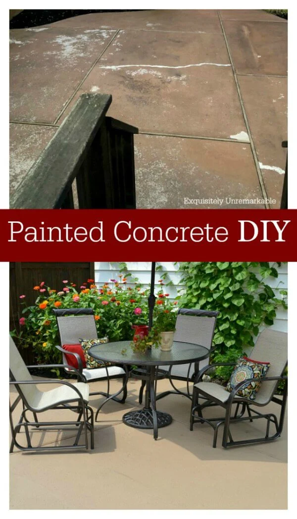 Painted Concrete DIY Pinterest graphic with before and after photos