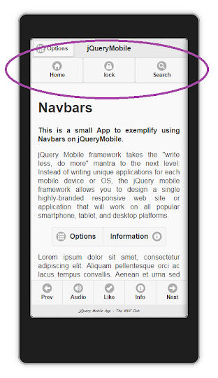 jQueryMobile App using Navbars         