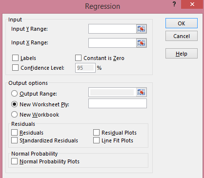 Excel: Regression dialog box from cruncheconometrix.com.ng