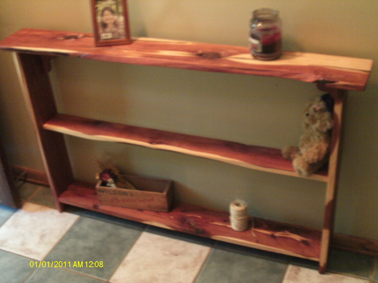Handmade Rustic & Log Furniture Cedar Entry Way Table/Shelf and Cedar Boxes