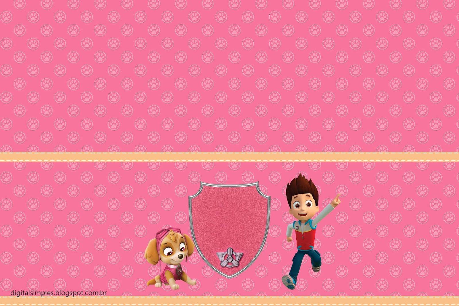 KIT DIGITAL PATRULHA CANINA ROSA "SKYE" - Convites Digitais Simples