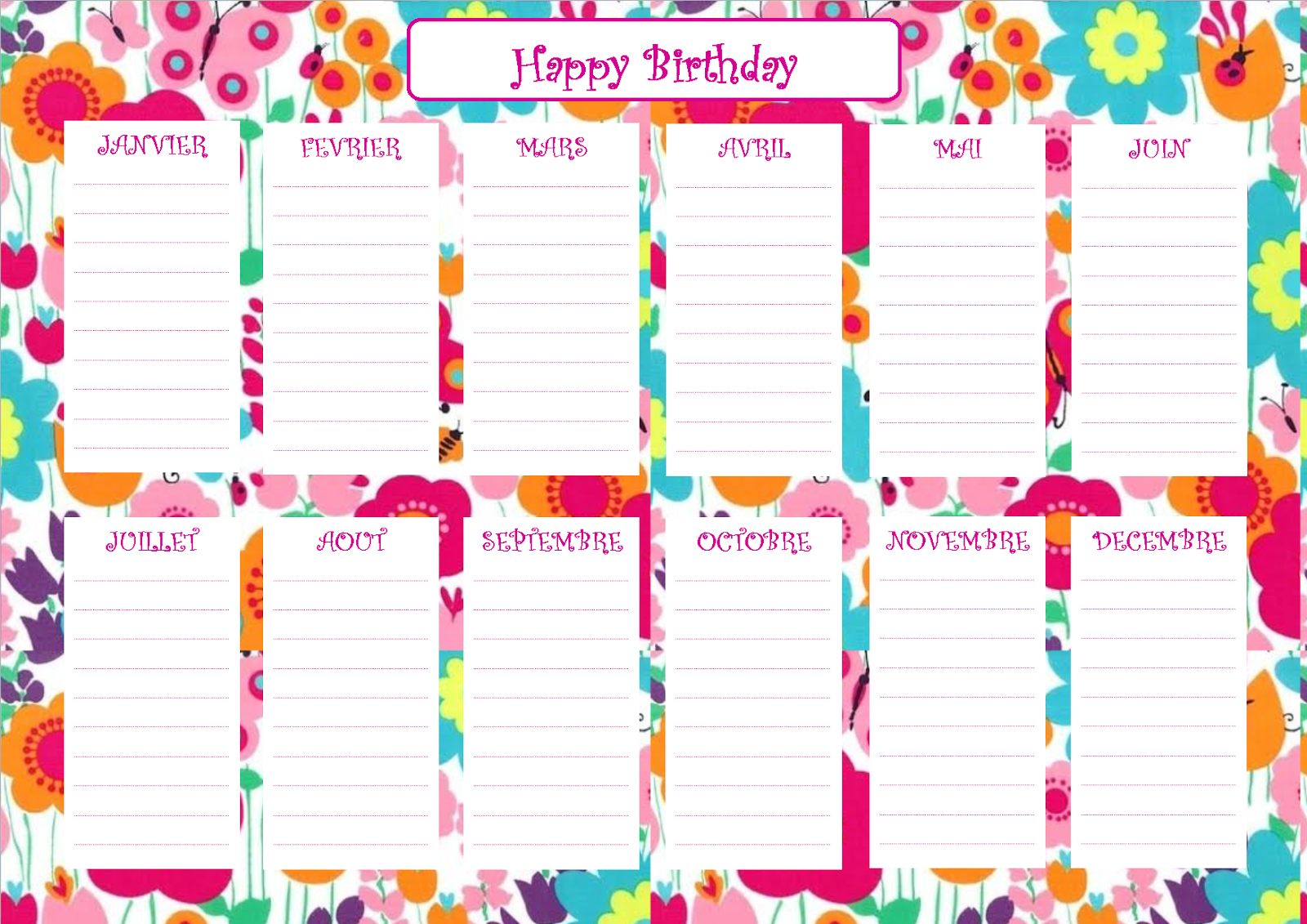 Les mercredis d'Héloïse & Apolline: Calendrier des anniversaires