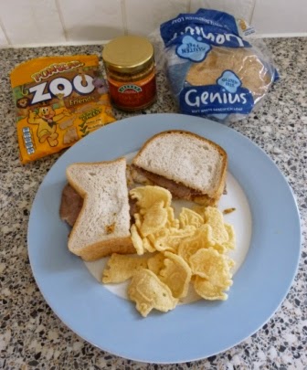 A late lunch of a beef and ale mustard sandwich (made with Genius Gluten Free bread) and the obligatory Pom-Bear snacks on the side (these are the newish Zoo Friends variety and are 'really cheesy')
