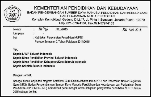 Surat Edaran Penerbitan NUPTK Tahun 2018/2019 Surat Edaran Penerbitan NUPTK Tahun 2018/2019