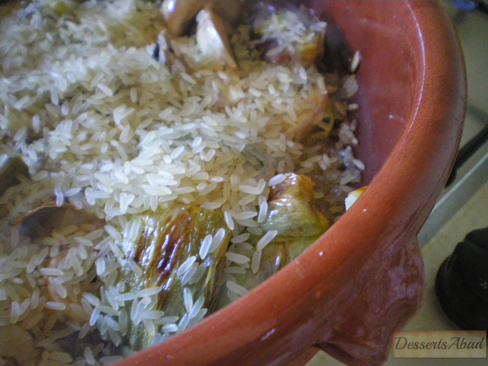 Alcachofas+puerro+champiñones+arroz (sofrito)